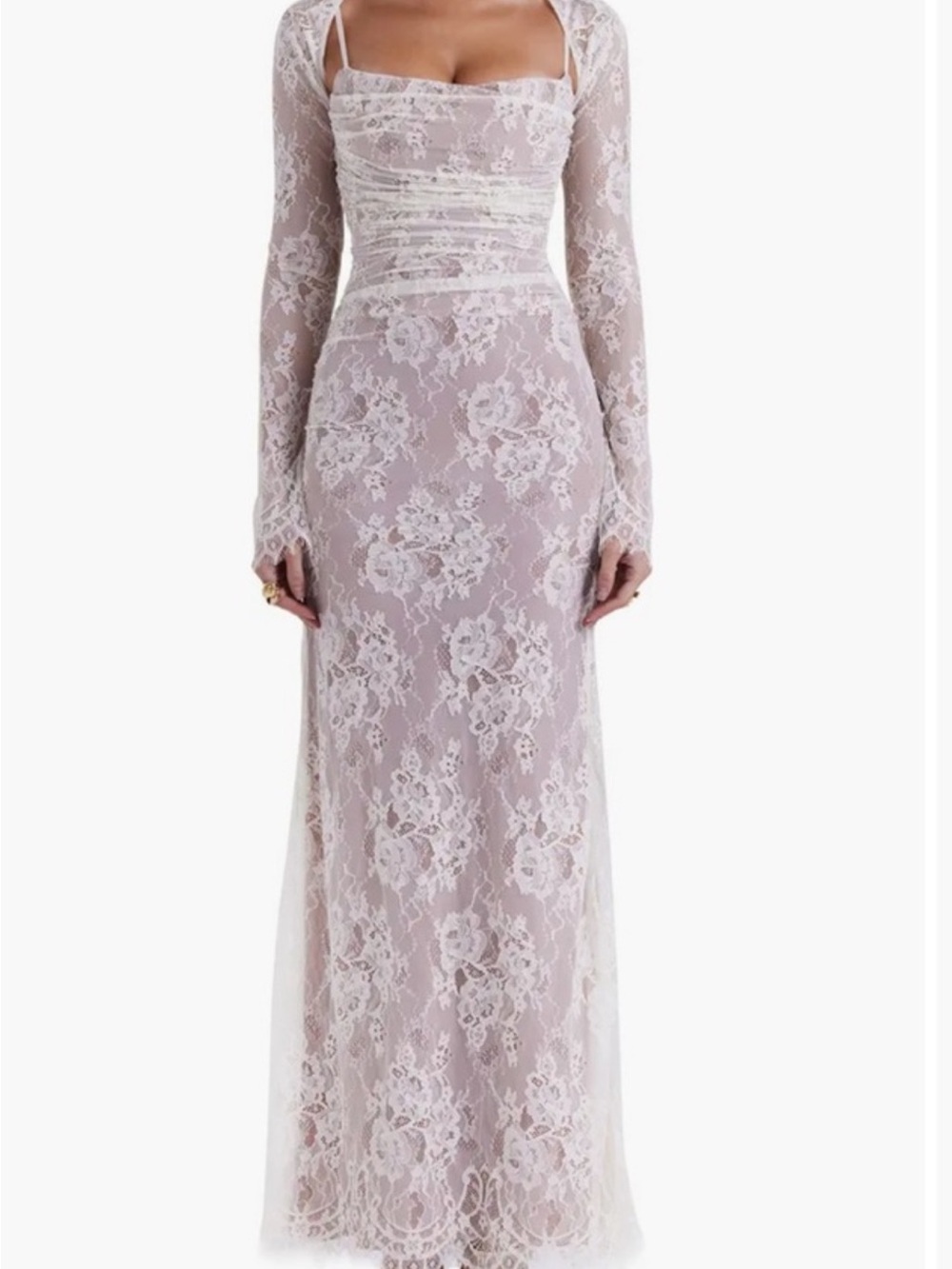 House of CB Blush Lace Maxi Dress with Long Sleeves